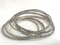Sterling Silver Cluster of Bangle Bracelets (7)