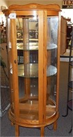 Vintage Oak Curved Glass Curio cabinet