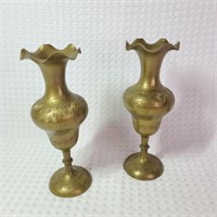 Vintage Pair Of Brass Vases