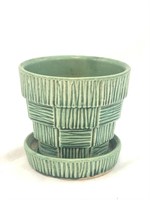 Vintage Small Green Basket Weave McCoy Planter