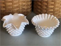 (2) Fenton (?) Hobnail Milk Glass Bowls/Candy Dish