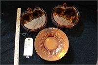 Vintage amber Glass Apple plate set large lot