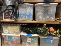 Several totes of Christmas decor