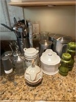 Miscellaneous kitchen items including stainless