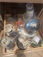 Miscellaneous kitchen items including food