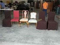6 Wooden Chairs, Some with Slip Covers
