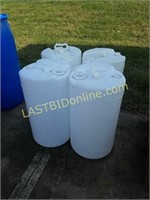 4 white poly 15 gallon drums barrels