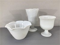 Milk Glass Vase, Bowl. etc