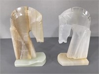 Carved Stone (Onyx) Book Ends -Horse Heads