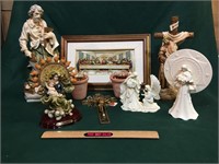 Figurines, Last Supper, flower pots and crucifix.