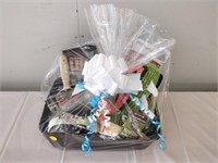 gift basket with dog treats and toys