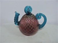 Handmade Cranberry Art Glass Teapot 12"x11