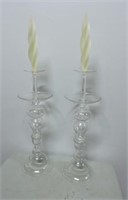 Pair Large Glass Candlesticks 25"T