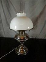 Silver Lamp With Chimney And White Shade