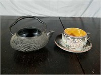 Cast Iorn Teapot With Dragon Tea Cup/Saucer