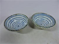 Pair Handmade Stoneware Bowls 10"D