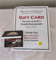 Gift certificate $25 for Jack Family Restaurant