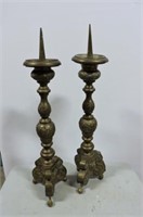 Pair Very Light Weight Brass Candlesticks 29"T