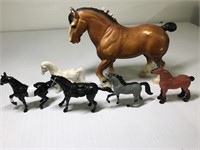 Breyer Clydesdale horse(worn) & 5 small horses
