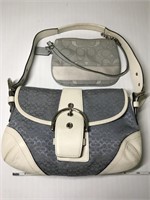 Coach Purse - white leather & blue + small bag