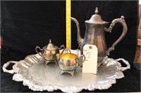 Silver plated Serving Platter and Tea Pot