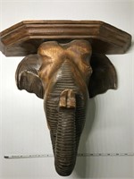 Carved Wood Elephant Head Wall Shelf