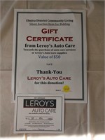 $50 gift cert from Leroys Auto Care