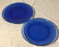 Pair Of Cobalt Blue Glass Plates