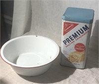 Enamel Wash Basin And Premium Saltine Cracker Tin