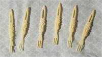 Lot of 6 Celluloid Pickle/Cocktail Forks