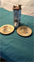 Oriental Liquor Jar w/ Cup & Pair Bamboo Coasters