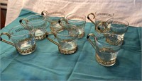 Set of 8 Clear Glass Coffee Cups Gold Trim