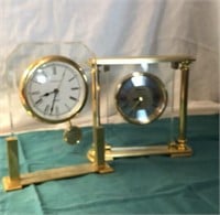 Lot of 2 ~ Quartz Mantle Clocks Brass And Glass