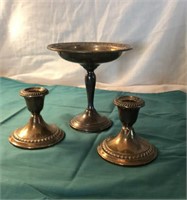 GORHAM STERLING Pedestal Compote & Candle Holders