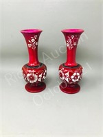 pair of 8" wood vases