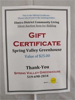 $25 gift cert from Spring Valley Greenhouse