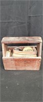 Shoe shiner wooden box w/content approx