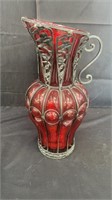Metal and colored glass vase