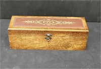 Small wooden box with leather panel