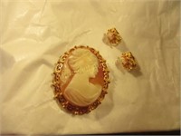 Cameo brooch and earrings