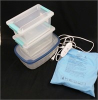 HEATING PAD & 3 STORAGE CONTAINERS