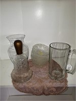 VINTAGE GLASS BOWLS, GLASS BEER MUG, ETC.