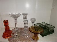 LOT OF CANDLE HOLDERS - SOME CRYSTAL