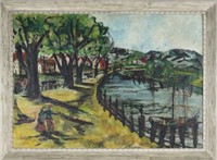 MODERNIST FRENCH SCHOOL CANAL SCENE PAINTING