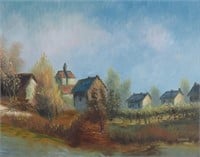 FRENCH SCHOOL POST IMPRESSIONIST VILLAGE PAINTING