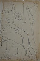 GEORGE SCHWACHA INK DRAWING NUDE SIGNED