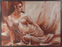 MODERN PAINTING OF RECLINING NUDE WOMAN SIGNED