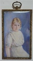 ANTIQUE MINIATURE PAINTING GOLD WASH FRAME SIGNED