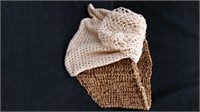 BASKET & 2 KNITTED BAGS 13 X 11