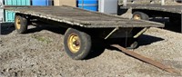 Hay wagon running gear with wood deck, one tire